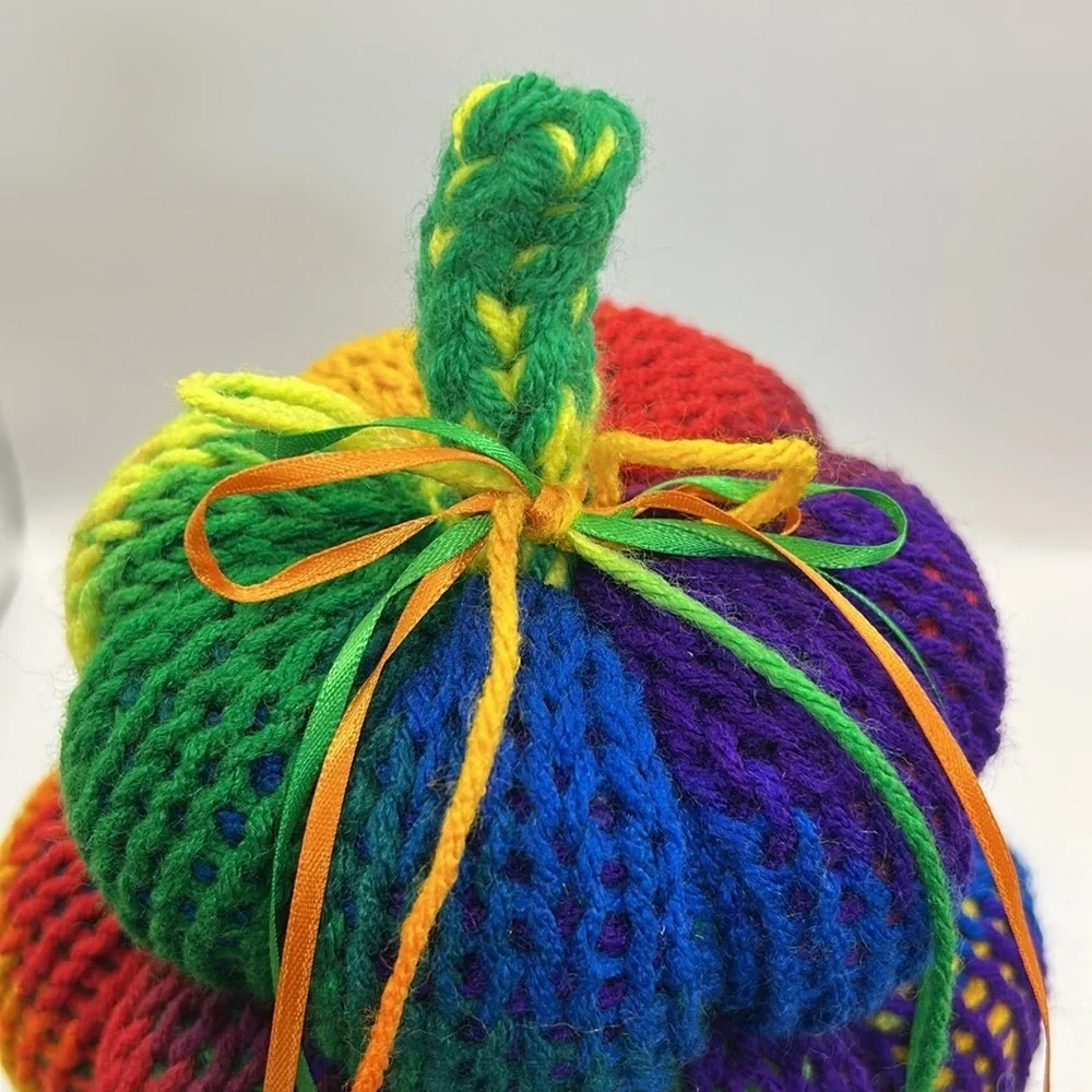 Colorful Rainbow Knit Pumpkin Stack